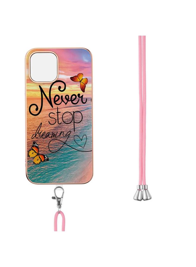 اس-توب جراب لهاتف iPhone 13 Pro بنمط طلاء كهربائي IMD TPU مقاوم للصدمات مع حبل للرقبة - Image 3