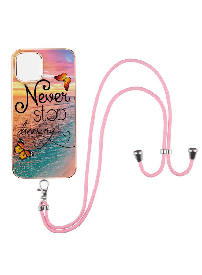 اس-توب جراب لهاتف iPhone 13 Pro بنمط طلاء كهربائي IMD TPU مقاوم للصدمات مع حبل للرقبة - Image 1