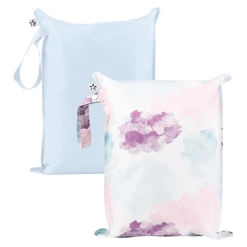 Tiny Twinkle Wet Dry Bag – 2 Pack Reusable Waterproof & Mess Proof Wet Bags for Swimsuits & Travel, Baby Towels & Beach Essentials,a Diaper Bag Must-Have(Cotton Candy) - Image 1
