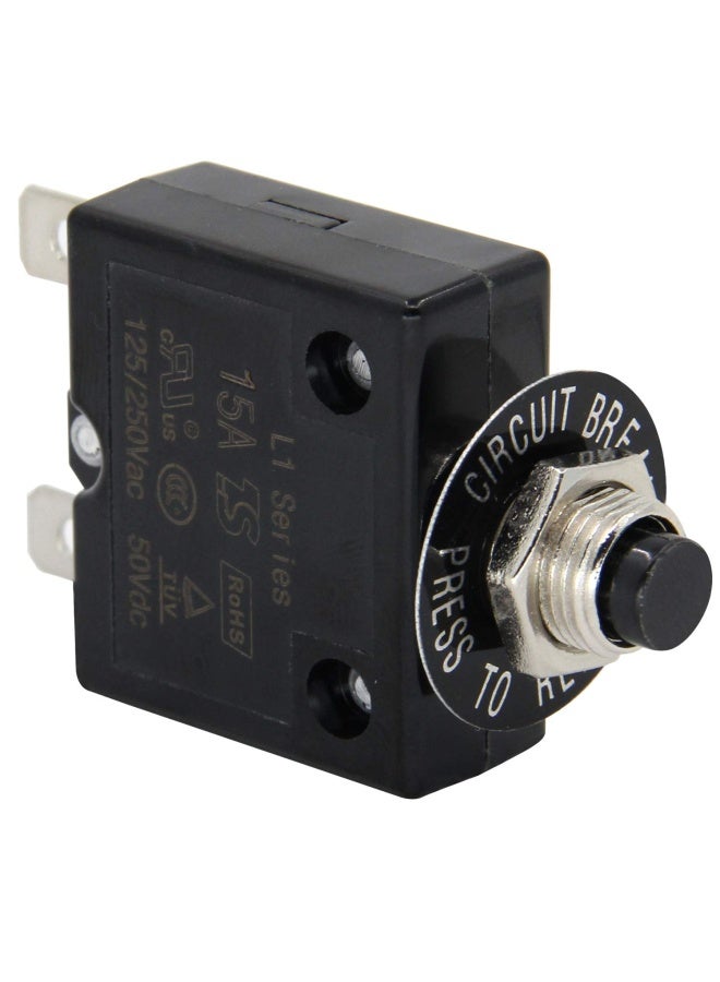 Rkurck  125-250V AC 50V DC Push Button Circuit Breaker 15Amp Thermal Overload Protector L1 Series Manual Reset Thermal Circuit Breaker 15A  - Image 3