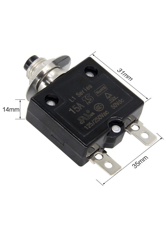 Rkurck  125-250V AC 50V DC Push Button Circuit Breaker 15Amp Thermal Overload Protector L1 Series Manual Reset Thermal Circuit Breaker 15A  - Image 4