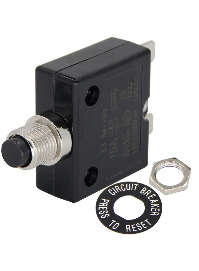Rkurck  125-250V AC 50V DC Push Button Circuit Breaker 15Amp Thermal Overload Protector L1 Series Manual Reset Thermal Circuit Breaker 15A  - Image 2