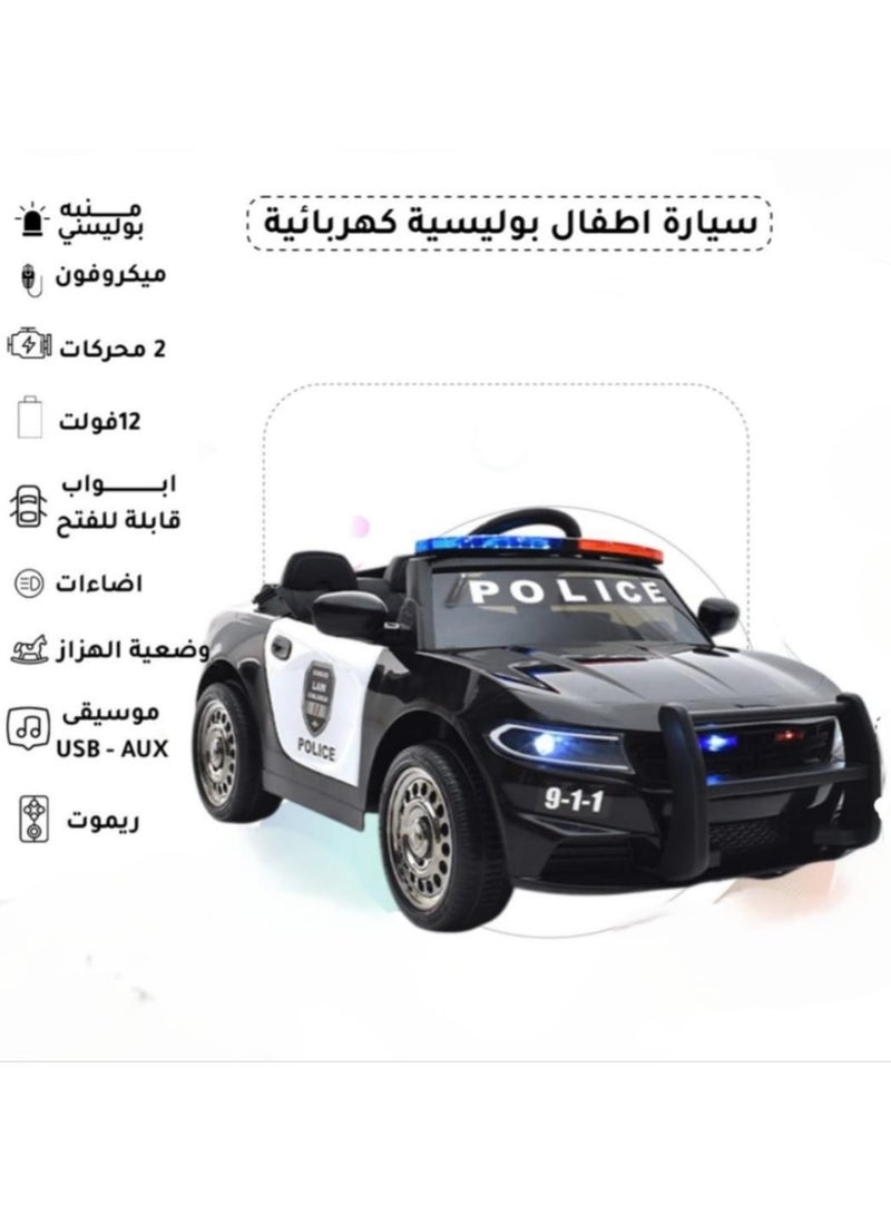 RALEIGH 12V Battery Powered Electric Ride-On Police Car with Remote Control Black - Image 1
