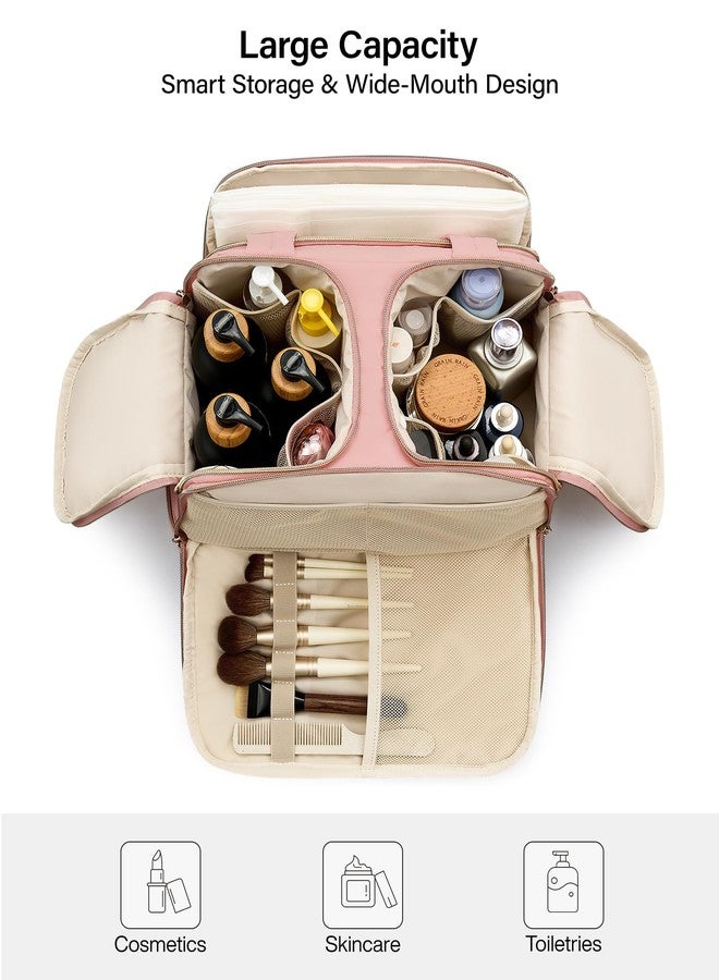 Hanke Travel Toiletry Bag, Lightweight Wide-open Large Toiletry Bags for Women, Dual-Layer Makeup Bag Water-Resistant Cosmetic Travel Bag with Handle for Accessories, Essentials, Pink - Image 2