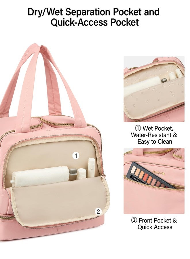 Hanke Travel Toiletry Bag, Lightweight Wide-open Large Toiletry Bags for Women, Dual-Layer Makeup Bag Water-Resistant Cosmetic Travel Bag with Handle for Accessories, Essentials, Pink - Image 5