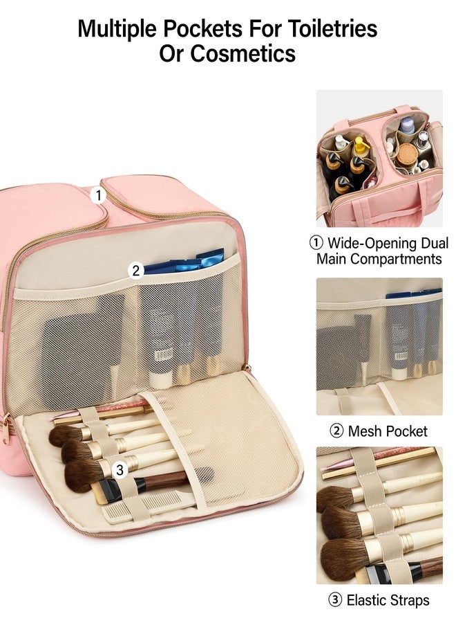 Hanke Travel Toiletry Bag, Lightweight Wide-open Large Toiletry Bags for Women, Dual-Layer Makeup Bag Water-Resistant Cosmetic Travel Bag with Handle for Accessories, Essentials, Pink - Image 4