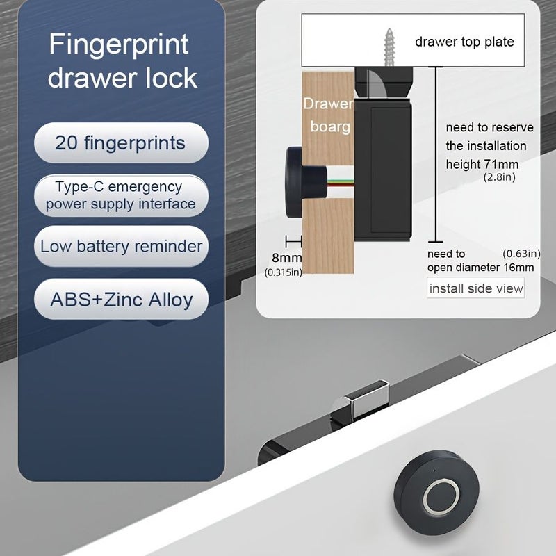 Smart Biometric Fingerprint Drawer Lock K16 Keyless For Home Shoe File Cabinets - Image 4