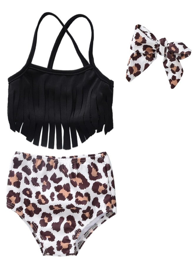 Aalizzwell Toddler Infant Baby Girls Swimsuit Leopard Tassels Bikini Two Pieces Bathing Suit Summer Beach Outfits Set (Leopard, 2T) - Image 1
