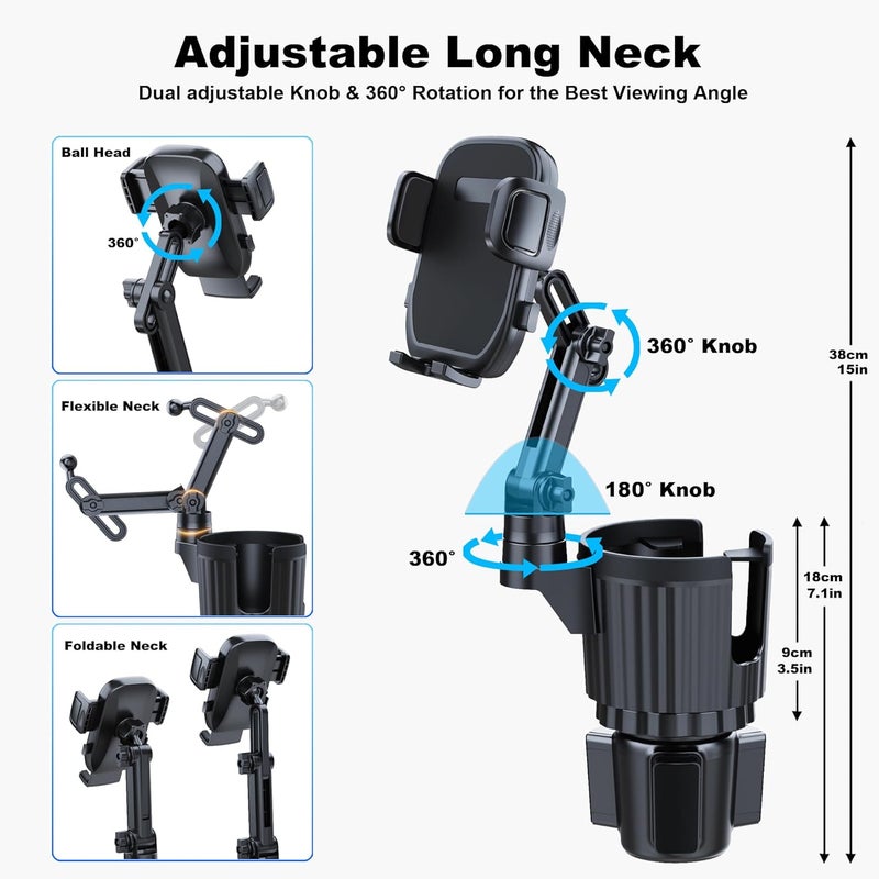 Peastrex Cup Holder Phone Holder for Car with 360° Long Arm for 4 to 7in Smartphones - Image 3
