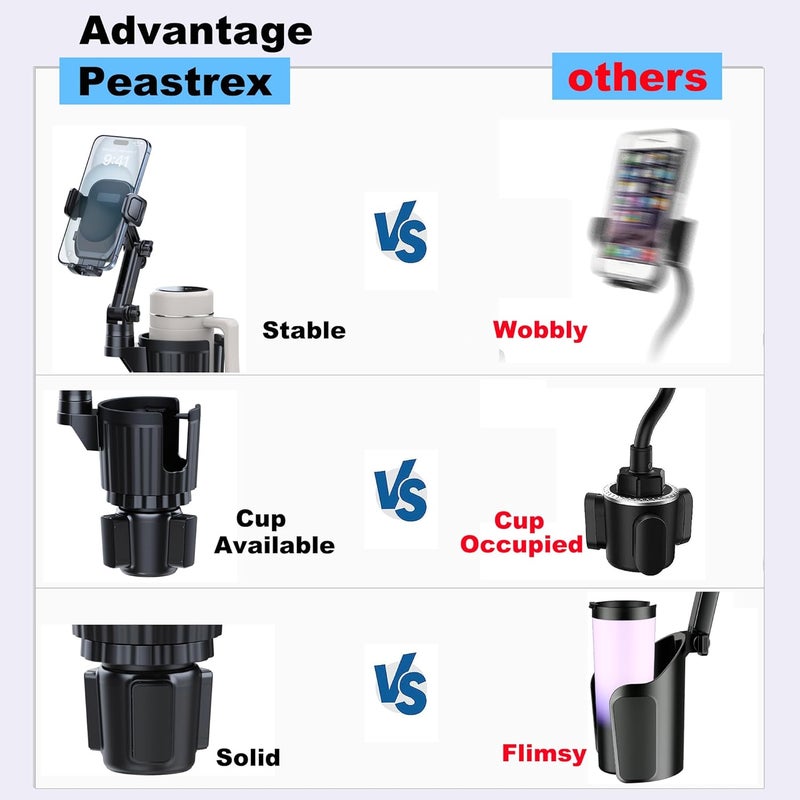 Peastrex Cup Holder Phone Holder for Car with 360° Long Arm for 4 to 7in Smartphones - Image 2