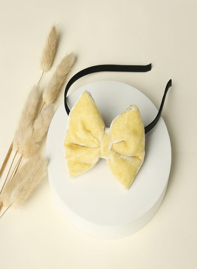Arendelle Beige Velvet Big Bow Hairband for Girls – Soft & Sophisticated [AHA411] - Image 5