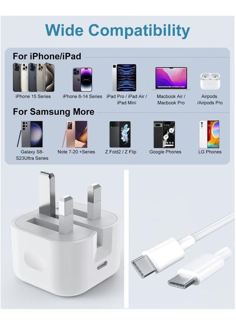Generic - iPhone 15 Pro Max Charger With USB C Port 20 Watt with 1M iPhone Fast Charging Cord Type C to C for iPhone 16 Pro max/16 Pro/16 plus/16，iPhone 15 Pro max/15 Pro/15 plus/15, Samsung S24 and all USB C mobiles - Image 1