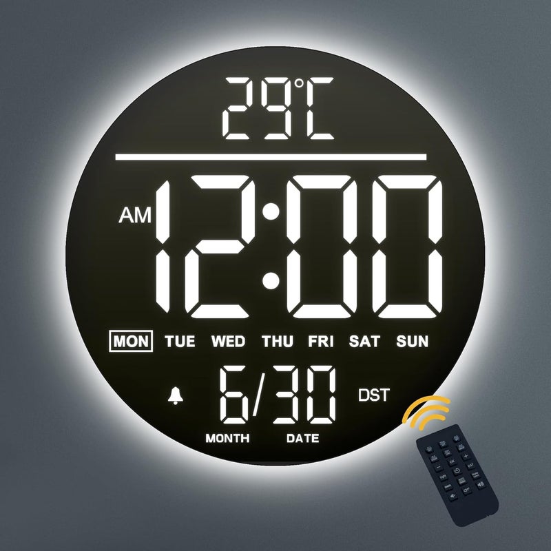 Mee 2ou 10 Inch Digital Wall Clock with Night Light, Alarm, Remote Control, 11 RGB Colours, Auto Brightness, Temperature Display, Date & Day of the Week, Modern Electric LED Wall Clock for Bedroom and - Image 1