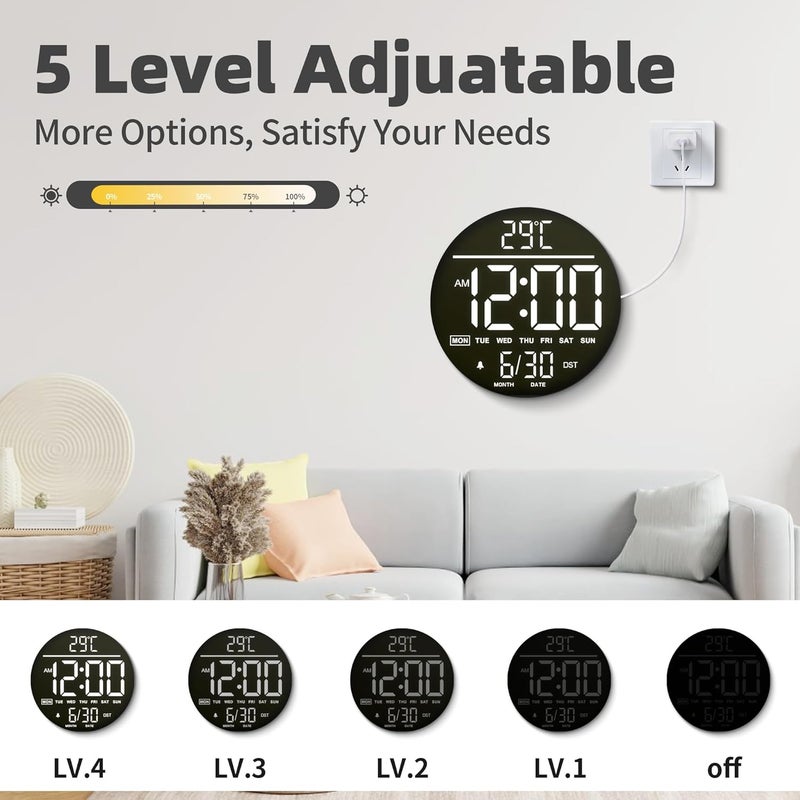 Mee 2ou 10 Inch Digital Wall Clock with Night Light, Alarm, Remote Control, 11 RGB Colours, Auto Brightness, Temperature Display, Date & Day of the Week, Modern Electric LED Wall Clock for Bedroom and - Image 5
