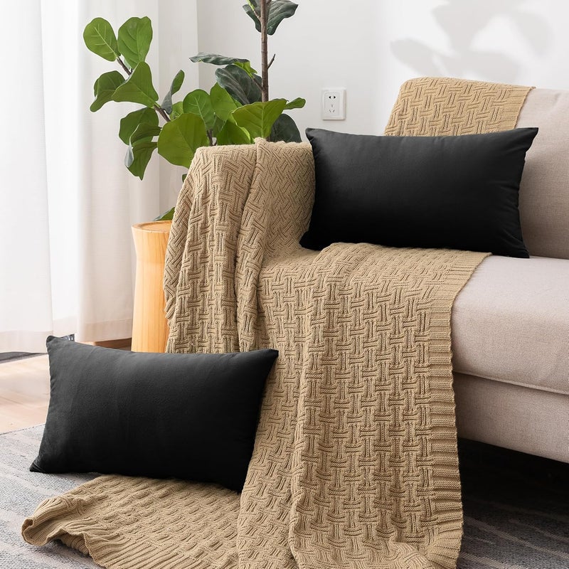 NiNi ALL Decorative Throw Pillow Covers Velvet 20x30 Inch Pack of 2 Black Cushion Covers Soft for Couch Sofa Bedroom Living Room Outdoor - Image 3