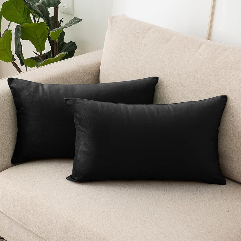 NiNi ALL Decorative Throw Pillow Covers Velvet 20x30 Inch Pack of 2 Black Cushion Covers Soft for Couch Sofa Bedroom Living Room Outdoor - Image 1
