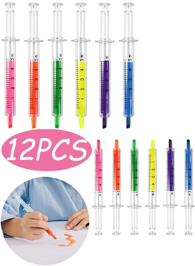 12 Pcs Syringe Highlighter Pens Novelty Multi Color Writing Tools for Home School Office Study Notes Creative Crafts Gift Giving Ramadan Eid Goodies Bags Kids’ Learning Activities, Yellow Pink Orange Green Blue Purple - Image 1