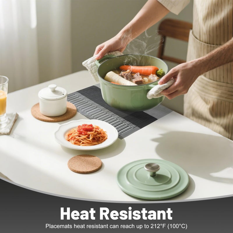 flohar Placemats Set of 6ï¼ŒNon-Slip PVC Weave Table Mats Easy to Cleanï¼ŒHeat Resistant Place Mats for Kitchen Dining Table Decoration Indoor Outdoorï¼ŒBlack Gray - Image 4