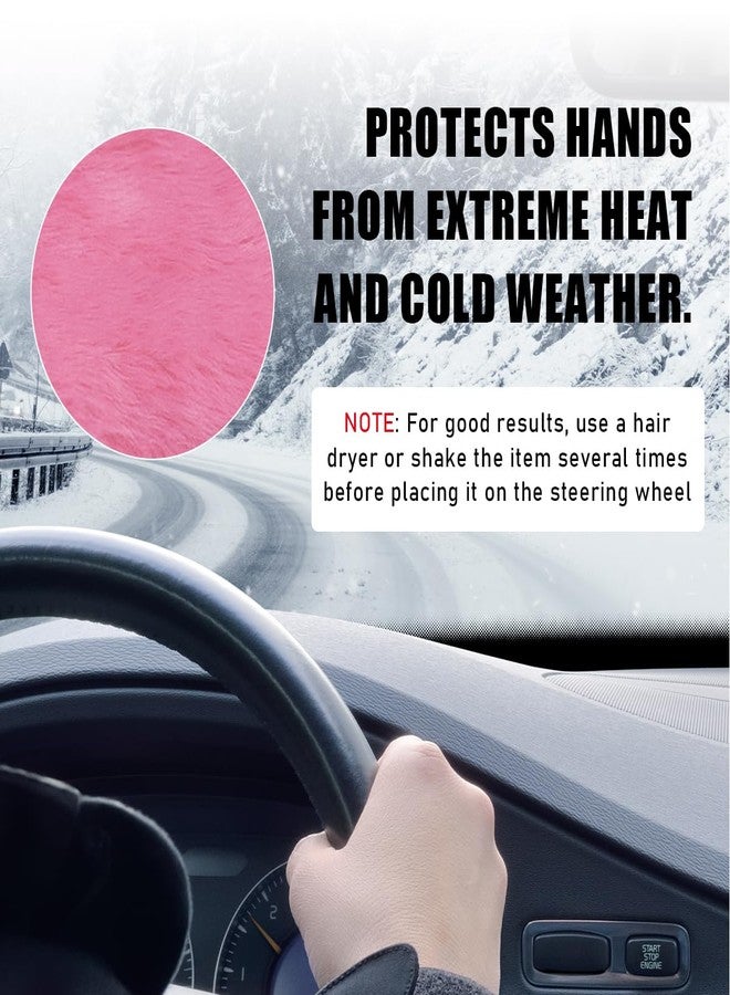 Yourkar 5 PCS Fluffy Steering Wheel Covers Set, Faux Wool Steering Wheel Cover & Handbrake Cover & Gear Shift Cover & 2 Seat Belt Shoulder Pads, Universal Car Accessories (Pink) - Image 3