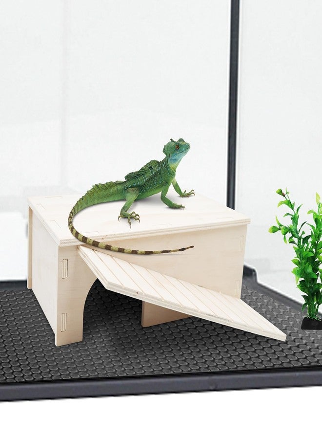 Oooct Bearded Dragon Hide Cave, Wooden Lizard Hideout with Climbing Ramp, Reptile Habitat with Basking Platform, Tank Accessories for Bearded Dragon Lizard Chameleon Hamster 12.9 × 11 × 4.7 Inch - Image 3