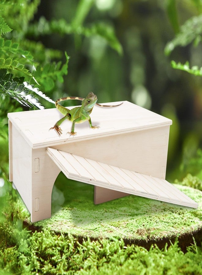 Oooct Bearded Dragon Hide Cave, Wooden Lizard Hideout with Climbing Ramp, Reptile Habitat with Basking Platform, Tank Accessories for Bearded Dragon Lizard Chameleon Hamster 12.9 × 11 × 4.7 Inch - Image 4
