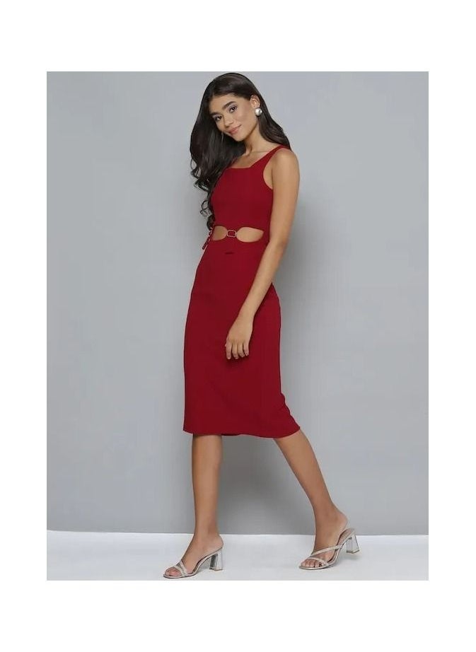 SASSAFRAS - MAROON CUT OUT BUCKLE DETAIL BODYCON DRESS - Image 1