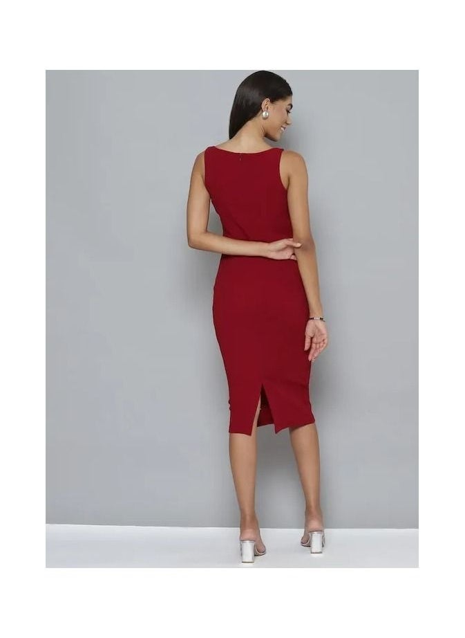SASSAFRAS - MAROON CUT OUT BUCKLE DETAIL BODYCON DRESS - Image 1
