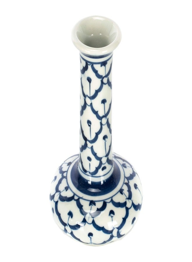 Sea Island Pineapple Long Neck Blue and White 5 inch Porcelain Ceramic Little Bud Vase - Image 3