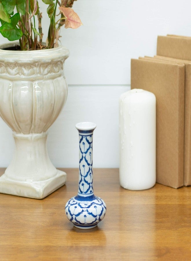 Sea Island Pineapple Long Neck Blue and White 5 inch Porcelain Ceramic Little Bud Vase - Image 2