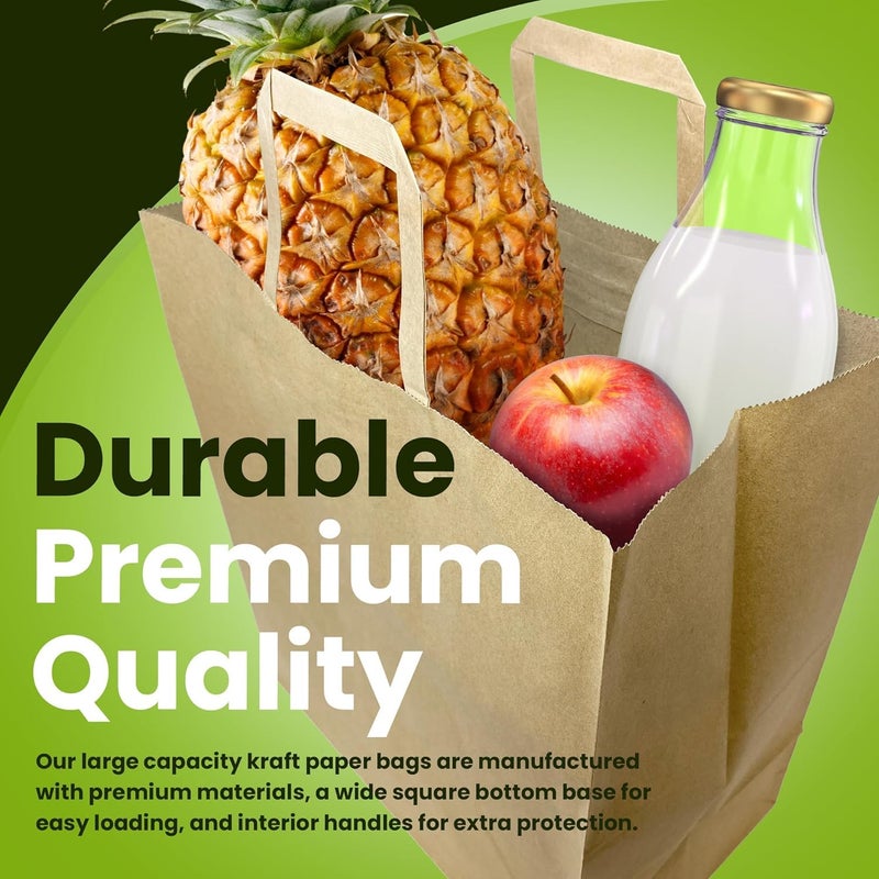 Aakriti Strap Handle Paper Grocery Bags w/Handles Paper Grocery Bags, Shopping Bags w/Handles - Heavy Retail Bags, Return Gift Bag, Kraft Paper Bags (Brown-100 Bags, Small: 8.5" x 7" x 3.5") - Image 4