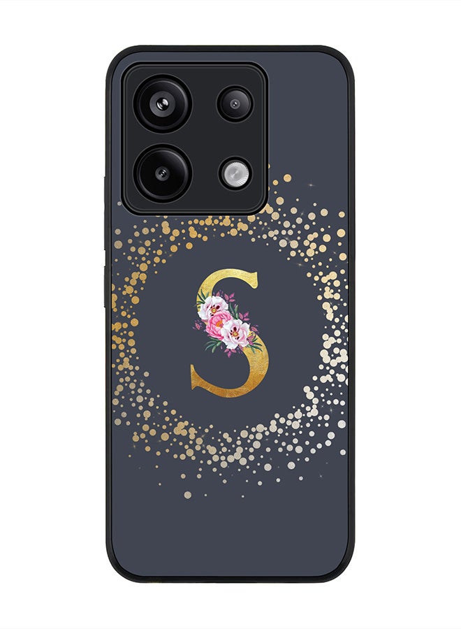 Stylizedd Rugged Black Edge Case for Xiaomi Redmi Note 13 Pro 5G, Slim Case Cover- Custom Monogram Initial Letter Floral Pattern Alphabet - S(Grey) - Image 1