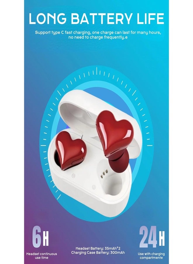Yoidesu Earbuds Stylish Heart Shaped, Cute Creative Red Heart Bluetooth Earbuds with Charging Case, Noise Cancelling HiFi Stereo BT Earphones, Gifts for Girls Friends - Image 3