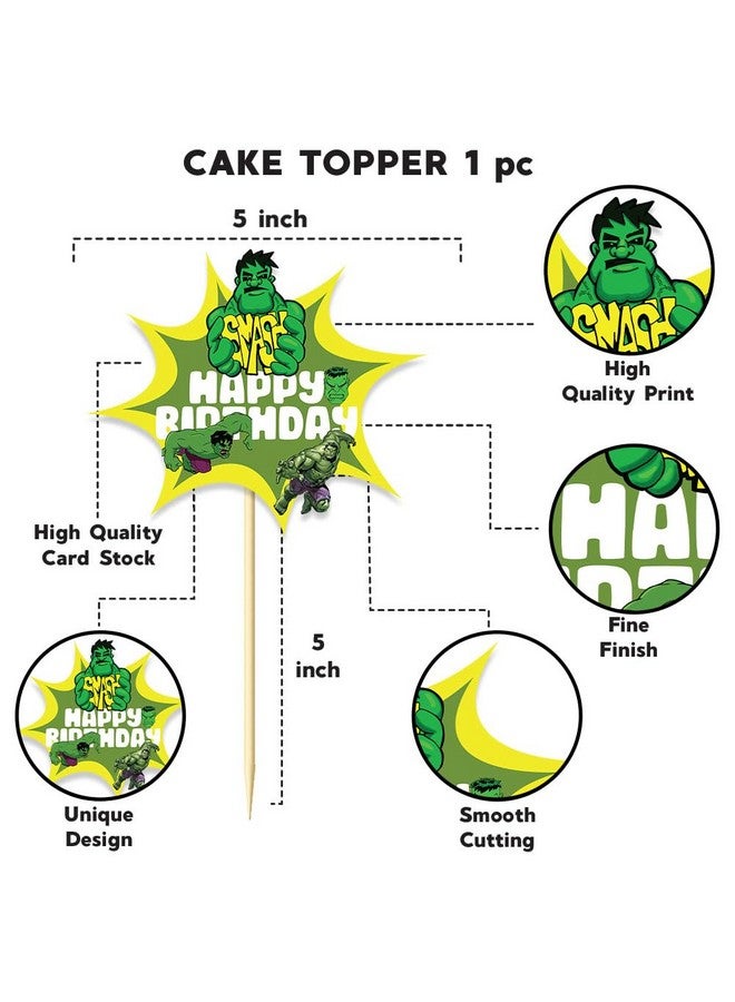 Festiko® Set of 24 Pcs Superhero Hullk Theme Happy Birthday Combo (Banner, Swirls With Cutouts, Cake & Cupcake Toppers), superhero theme birthday decorations - Image 5