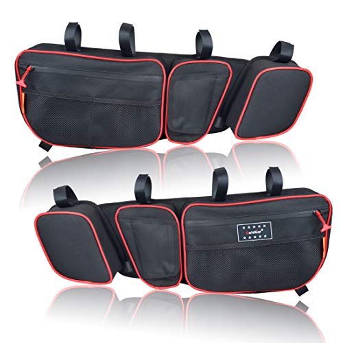 Sresk Front Door Storage Bags Compatible with Can Am Maverick X3 MAX X DS Turbo X RS Turbo R 2017-Later Side Door Bag with Knee Pad, Cup Holder,(Red Piping) - Image 1
