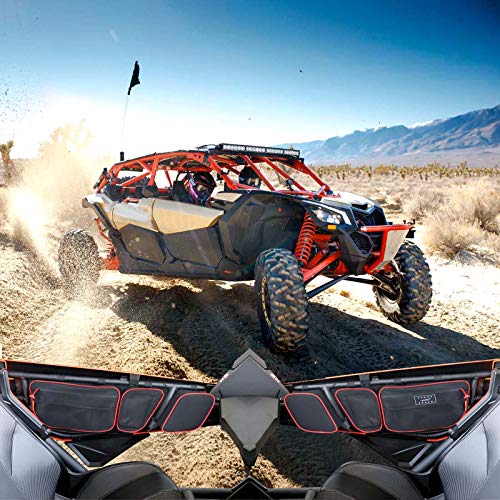 Sresk Front Door Storage Bags Compatible with Can Am Maverick X3 MAX X DS Turbo X RS Turbo R 2017-Later Side Door Bag with Knee Pad, Cup Holder,(Red Piping) - Image 2
