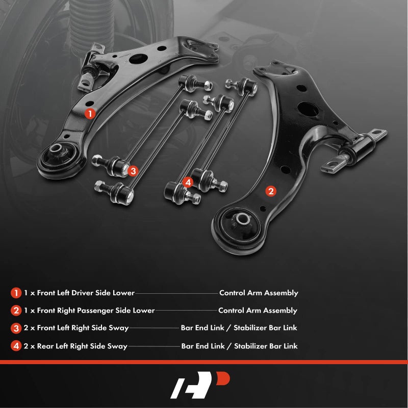 طقم تعليق A-Premium 6 قطع، ذراع تحكم سفلي أمامي، وصلة قضيب التوازن الأمامي والخلفي، متوافق مع تويوتا كامري 2002-2006، هايلاندر 2004-2007، سولارا 2004-2008، لكزس RX330 RX350 RX400h ES300 ES330 - Image 2