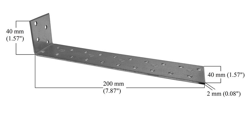 LLB Angle Brackets Plates, Heavy Duty Wooden Corner, l Metal Steel Sheet Galvanised 1,57"x 7,87"x 1,57"x 0,08" (40 x 200 x 40 x 2mm) Pack of 10pcs - Image 2