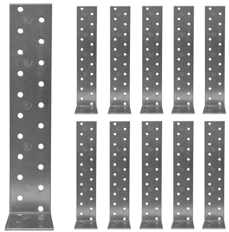 LLB Angle Brackets Plates, Heavy Duty Wooden Corner, l Metal Steel Sheet Galvanised 1,57"x 7,87"x 1,57"x 0,08" (40 x 200 x 40 x 2mm) Pack of 10pcs - Image 1