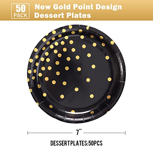 CENLBJ Black and Gold Party Supplies, Black Paper Dessert Plates for Birthday Graduation (50-Count) - Image 2