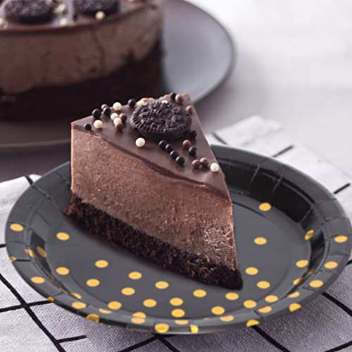 CENLBJ Black and Gold Party Supplies, Black Paper Dessert Plates for Birthday Graduation (50-Count) - Image 5
