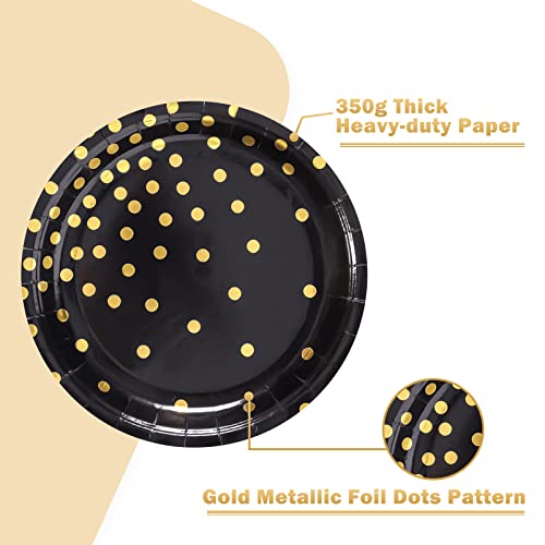 CENLBJ Black and Gold Party Supplies, Black Paper Dessert Plates for Birthday Graduation (50-Count) - Image 3