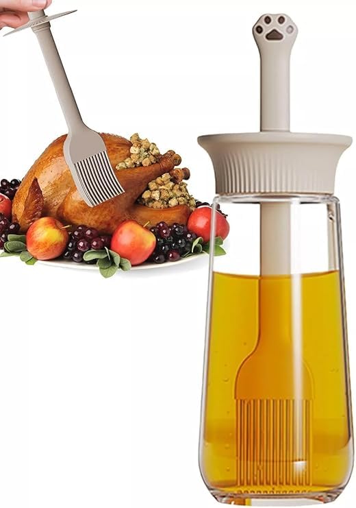 Xpandio Oil Dispenser Bottle Silicone Brush for BBQ, Baking, Grilling, Cooking - 2-in-1 Olive Oil & Vinegar Container with Heat-Resistant Brush - Glass Kitchen Tool for Sauces and Frying - Image 1