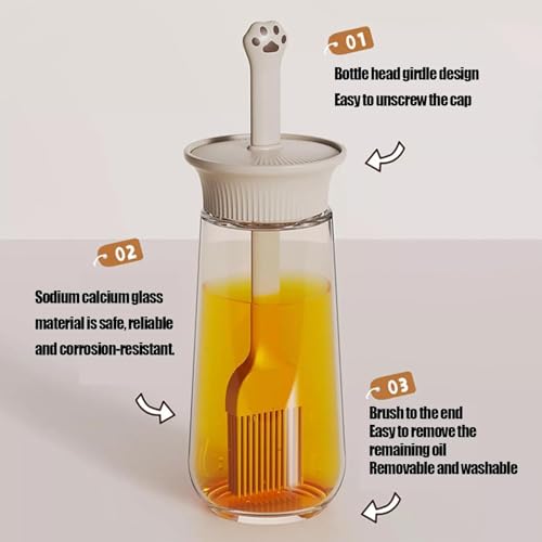 Xpandio Oil Dispenser Bottle Silicone Brush for BBQ, Baking, Grilling, Cooking - 2-in-1 Olive Oil & Vinegar Container with Heat-Resistant Brush - Glass Kitchen Tool for Sauces and Frying - Image 3