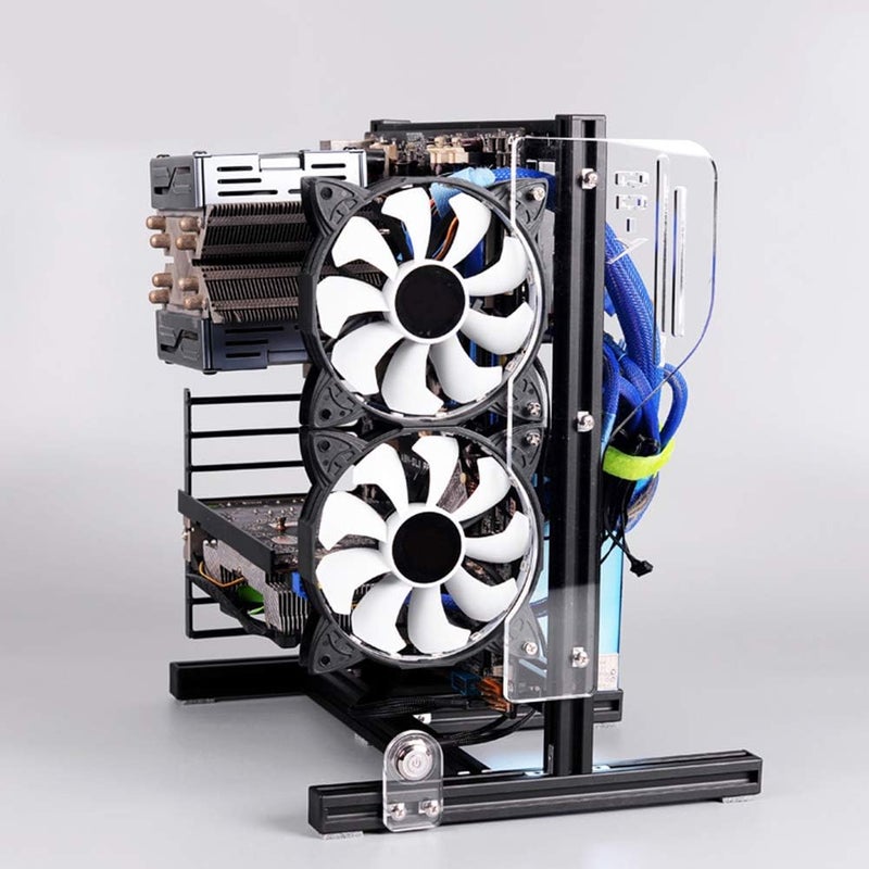 حامل صندوق الهيكل ATX/M-ATX/ITX للاستخدام الشخصي، صندوق نوع ITX، صندوق كمبيوتر بإطار مفتوح، صندوق نوع Micro ATX، إطار من الألمنيوم مفتوح للتعديل العمودي للسرعة، رف هيكل مبرد بالماء (أسود) - Image 4