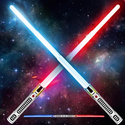 AuntyFey Light Up Saber 2 Pack Light up Saber for Kids Extendable Light Up Toy Sword for Kids Light Up Sword Set Dual Light Up Sabers for Kids Adults Toddler Boy GirlLight Savers Party Toy - Image 1