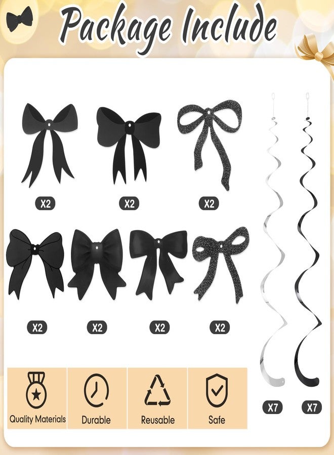 Trandraft 28 Pcs Bow Birthday Decorations Coquette Bow Birthday Hanging Swirls Decorations for Bridal Shower Party Supplies Wedding Christmas Party(Black) - Image 2