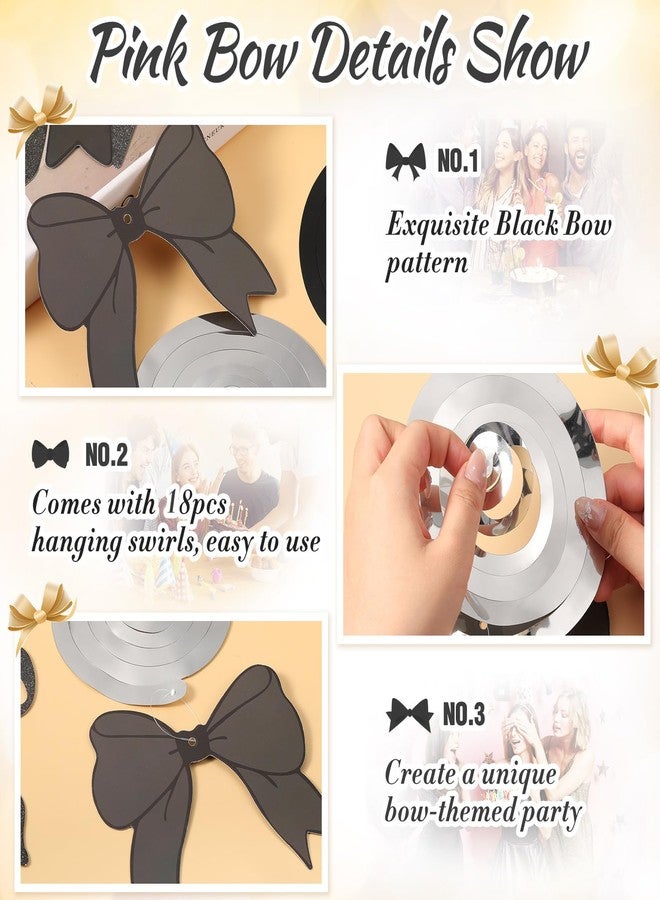 Trandraft 28 Pcs Bow Birthday Decorations Coquette Bow Birthday Hanging Swirls Decorations for Bridal Shower Party Supplies Wedding Christmas Party(Black) - Image 3