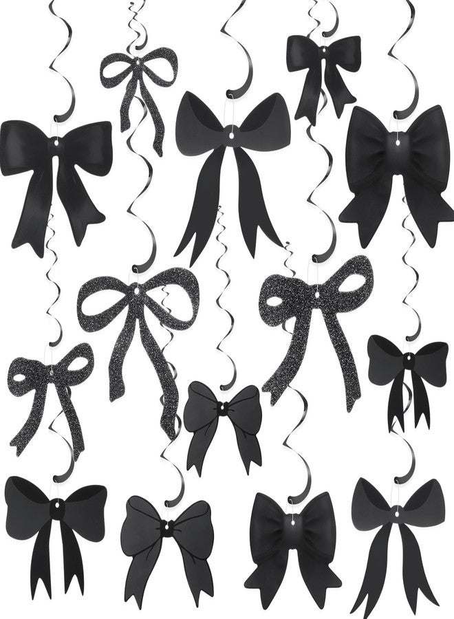 Trandraft 28 Pcs Bow Birthday Decorations Coquette Bow Birthday Hanging Swirls Decorations for Bridal Shower Party Supplies Wedding Christmas Party(Black) - Image 1