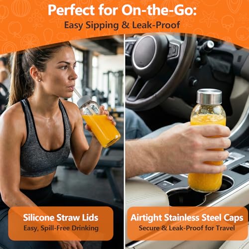 Luxfuel Glass Juice Bottles with Lid 12 oz, 10 Pack Reusable Glass Water Bottles with Stainless Steel Cap & Straws, BPA Free, Leak Proof Juice Bottle Containers for Juicing, Smoothies & Fridge Storage - Image 3
