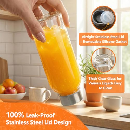 Luxfuel Glass Juice Bottles with Lid 12 oz, 10 Pack Reusable Glass Water Bottles with Stainless Steel Cap & Straws, BPA Free, Leak Proof Juice Bottle Containers for Juicing, Smoothies & Fridge Storage - Image 2